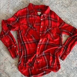 Orange- Red Plaid Button-Up Shirt A New Day